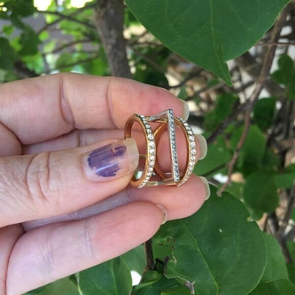 Stainless Steel Two Tone Crystal Art Deco Ring Size 8 - Picture 6 of 10